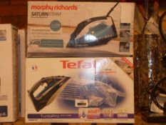 Lot to Contain 2 Assorted Morphy Richards Satern Steam and Tefal Turbo Pro Steam Irons Combined