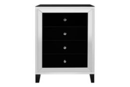 Stylish Mirrored Glass and Black Accent 4 Drawer Cabinet from Hestia. Ht 110 x W 71 x D 41 cms.