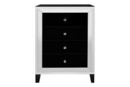 Stylish Mirrored Glass and Black Accent 4 Drawer Cabinet from Hestia. Ht 110 x W 71 x D 41 cms.