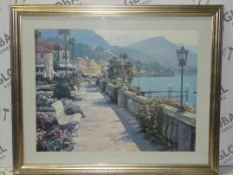 Bellagio Promenade - Artist, Howard Behrens (1933-2014). Wooden Frame, Art Print Of Italy, Approx