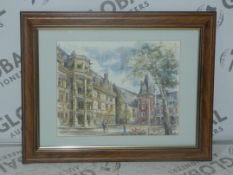 Old Scenage Town View - Artist, Bourgeau. Unknown Year, Wooden Framed Print. Estimated Value At