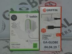 Lot to Contain 10 Assorted Items to include Griffin USBC to USBA Charge and Sync Cables Belkin 4kh