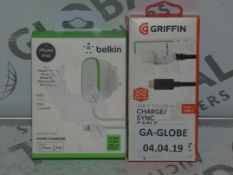 Lot to Contain 10 Assorted Items to include Griffin USBC to USBA Charge and Sync Cables Belkin 4kh