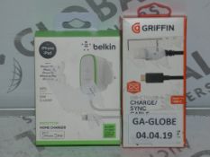 Lot to Contain 10 Assorted Items to include Griffin USBC to USBA Charge and Sync Cables Belkin 4kh
