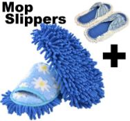 2x Mop Slippers - Blue & White - One Size fits Ladies or Men