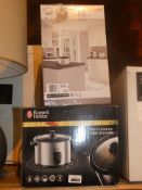 Lot to Contain 2 Boxed Assorted Russell Hobbs Rice Cooker and Steamers and Morphy Richards 3.5ltr