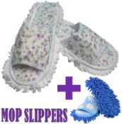 2x Mop Slippers - Blue & White - One Size fits Ladies or Men