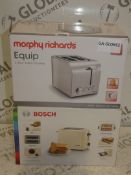 Boxed Assorted kitchen Items to Include a Morphy Richards Equip Brushed Steel 2 Slice Toaster and