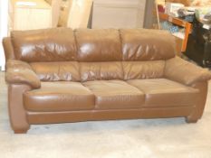 Brown Leather 3 Seater Large Sofa RRP £700 (743)