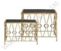 Boxed Hestia Set of 2 Gold and Black Mirrored Front Designer Side Tables RRP£250