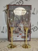 Lot to Contain 4 Boxed Brand New Sets of The Wedding of All Seasons Gold Stem Champagne Flutes