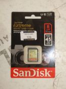 Lot to Contain 5 Boxed Brand New Sandisk Extreme SDHC 8GB Memory Cards