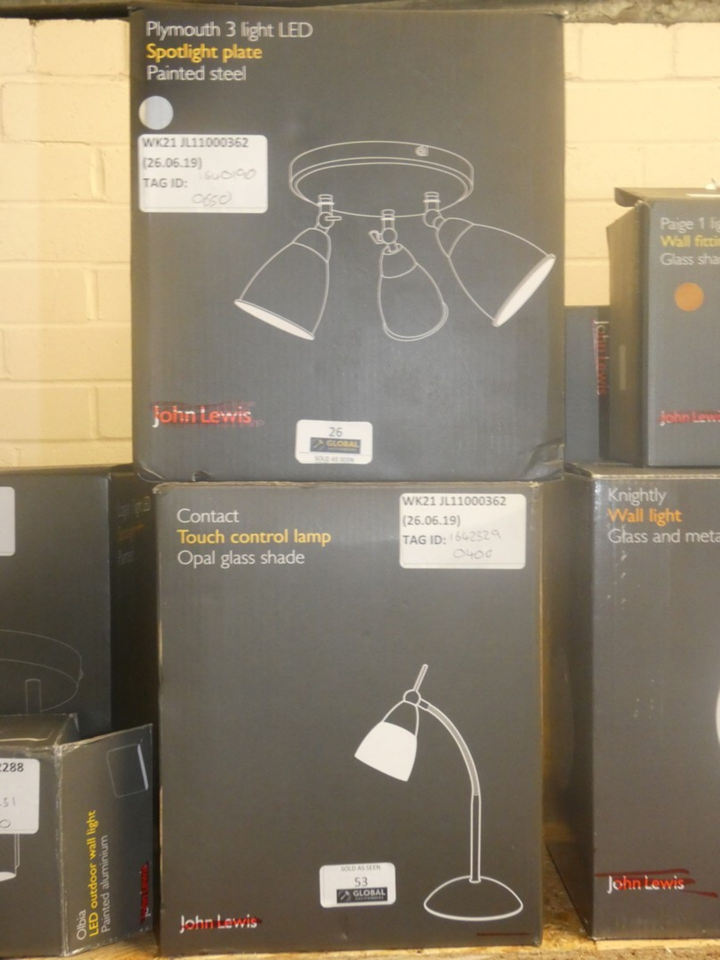 Lot to Contain 4 Boxed Assorted Lighting Items to Include John Lewis Contact Touch Control Lamp,