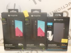 Lot to Contain 3 Boxed Assorted Mophie Juice Packs Meant For Smart Phones, Tablets and USB Devices