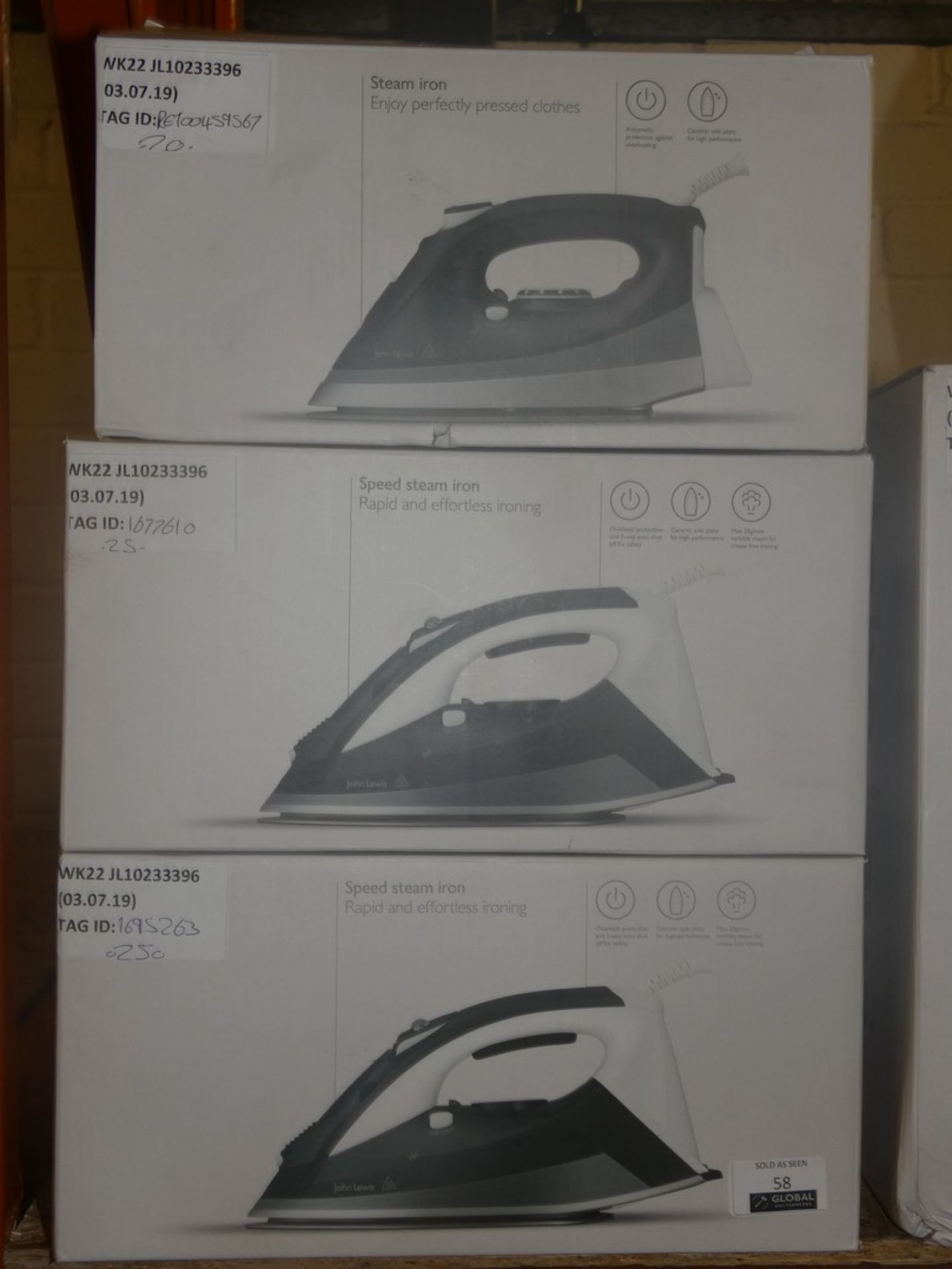 Lot to Contain 3 John Lewis and Partners Steam Irons Combined RRP£75 (RET00459567)(1677610)(