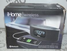 Boxed I-Home Wireless Bluetooth Alarm Clock And Radio with USB Charging