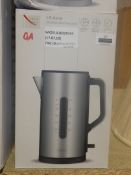 Boxed John Lewis and Partners 1.7ltr Rapid Boil Brushed Stainless Steel and Gloss White Cordless Jug