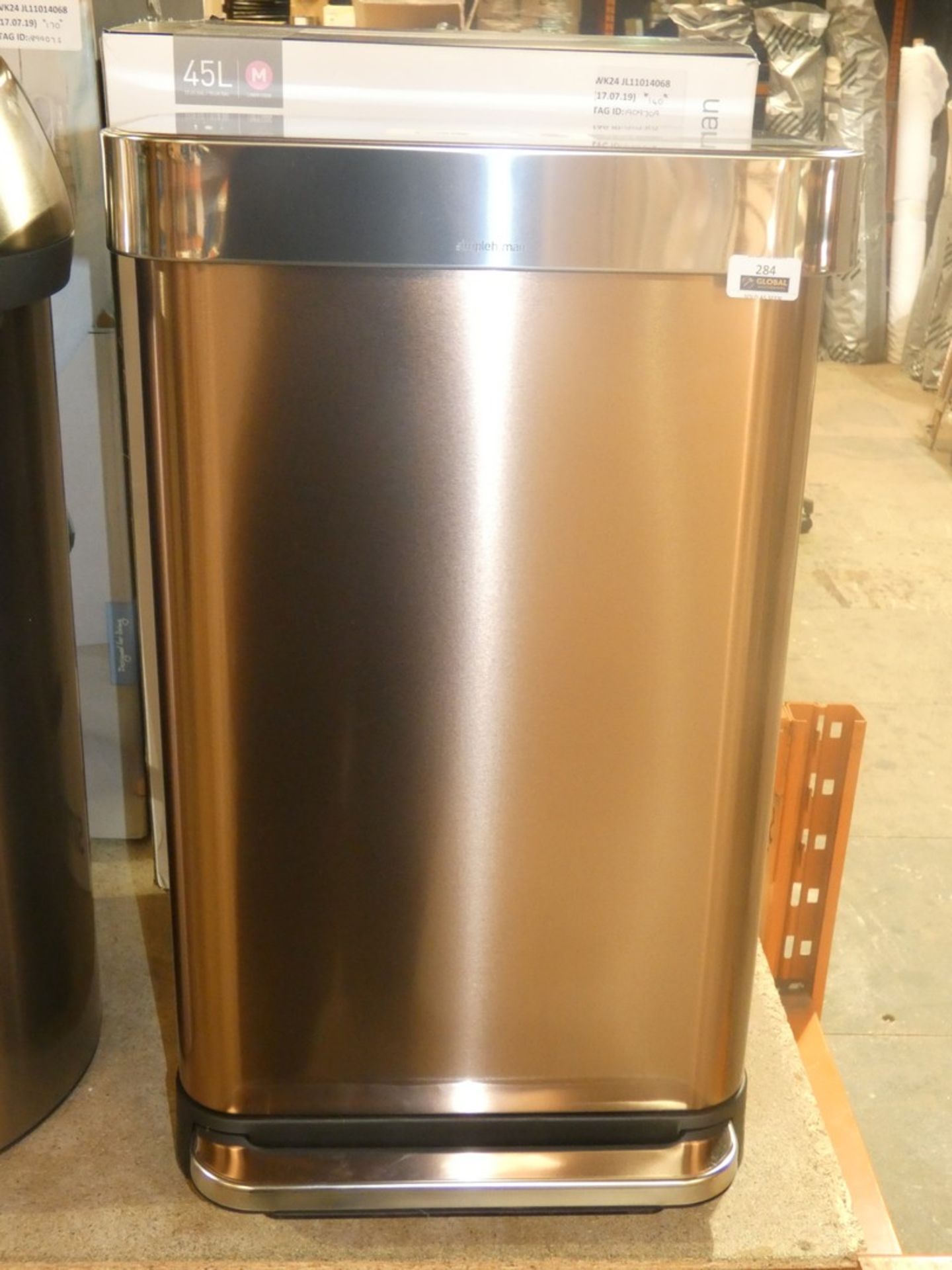 Boxed Simple Human 45ltr Rose Gold Pedal Bin RRP£140 (1909709)(Viewing or Appraisals Highly