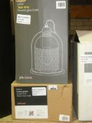 Boxed Assorted Lighting Items to Include a Baldwin Ceiling Light Pendant and an Asha Smoked Glass