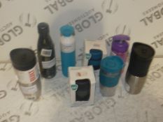 Assorted Items to Include Built Travel Cups, Dopper Water Bottles, Swell Camouflage Water Bottles,