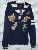 Polo Ralph Lauren Cotton Letterman Navy Blue and Cream Button Front Jumper RRP £400 (1626724) (
