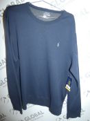 Navy Blue Polo Ralph Lauren Round Neck Double Knitted Sweat Shirt RRP £120 (RET00233181) (Viewing Or