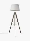 Boxed John Lewis and Partners Jacques Dark Wood Base Fabric Shade Floor Standing Lamp RRP£135 (