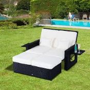 Boxed Out Sunny Rattan Garden Sofa with Pop Up Table Sides and Pull Out Day Bed RRP £380 (16715) (