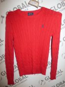 Polo Ralph Lauren Ladies Red Designer Cable Knit Jumper RRP £60 (1203482) (Viewing Or Appraisals
