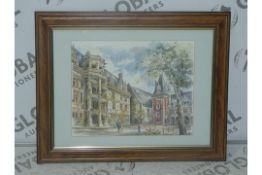 Old Scenage Town View - Artist, Bourgeau. Unknown Year, Wooden Framed Print. Estimated Value At