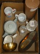 Lot to Contain 10 Assorted Items to Include Drinking Cups, Teapots, Crystal Drinking Glasses, Milk