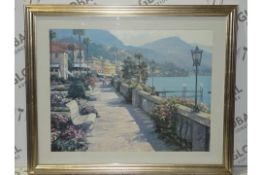 Bellagio Promenade - Artist, Howard Behrens (1933-2014). Wooden Frame, Art Print Of Italy, Approx