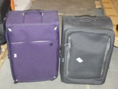 Assorted Qube Large Purple and Grey Soft Shell Trolley Luggage Suitcases RRP £80 (ret00110617)(