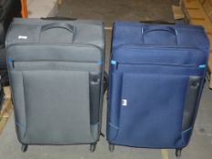 Assorted Qube Decimal Navy Blue and Grey Designer Soft Shell Suitcases RRP £80 (Viewings And