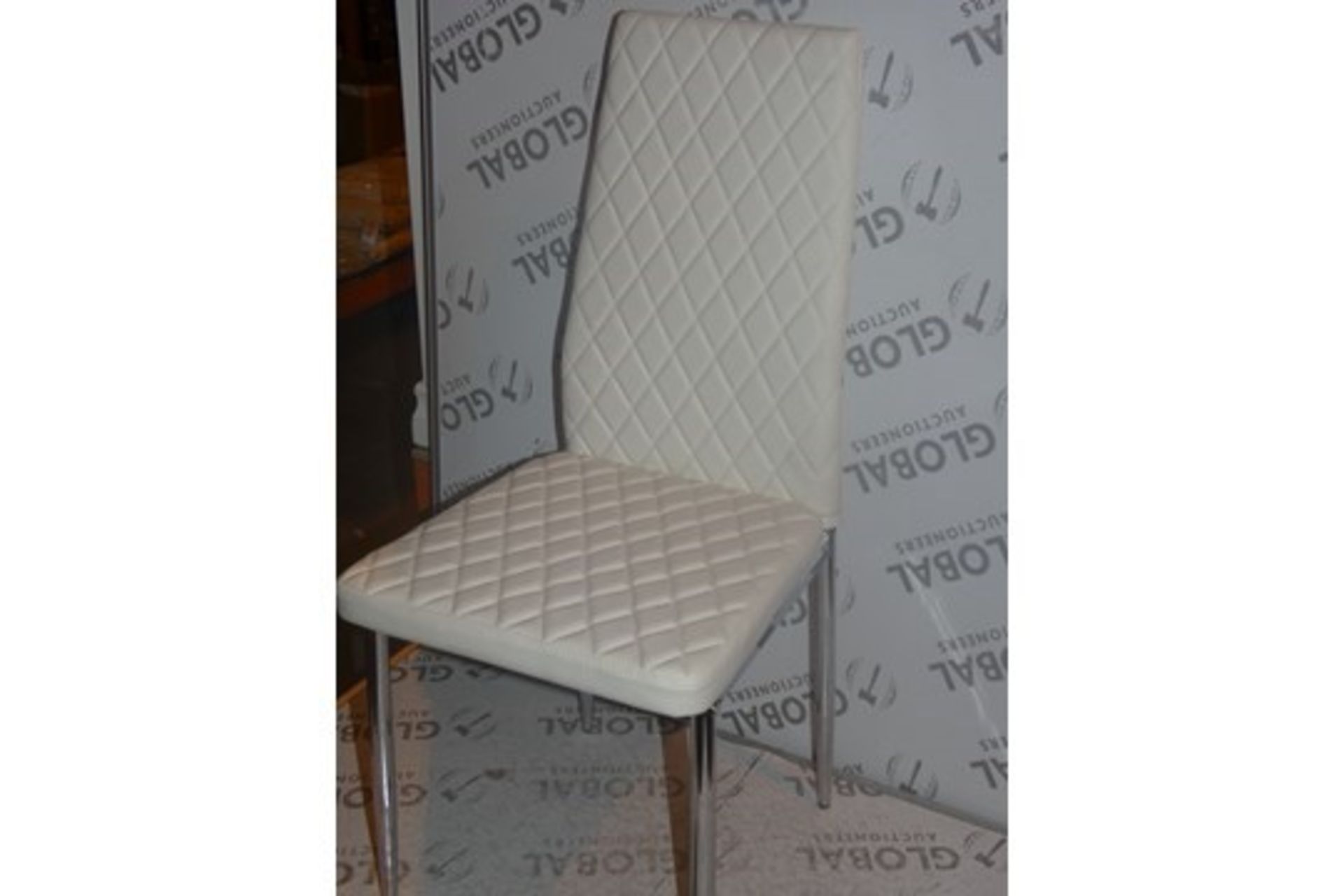 Boxed Set Of 6 Milan White Leather and Chrome Designer Dining Chairs RRP £350 (PALLET12859)(Viewings