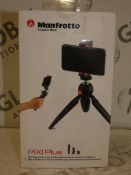 Lot to Contain 2 Boxed Manfrotto Pixi Plus Mini Tripods With A Universal Smart Phone Clamp And GoPro