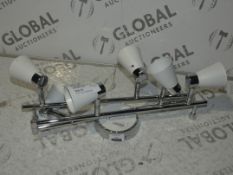 Semi Flush 6 Light Stainless Steel And Cream Designer Ceiling Bar Light Fitting RRP £85 (