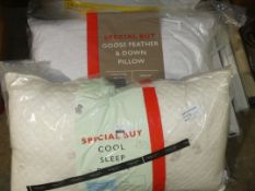 Lot to Contain 4 Assorted Items to Include Goose Feather and Down Pillows Special Buy Cool Sleep