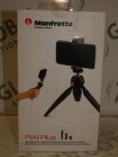 Lot to Contain 2 Boxed Manfrotto Pixi Plus Mini Tripods With A Universal Smart Phone Clamp And GoPro