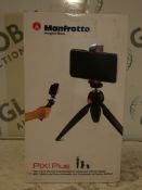 Lot to Contain 2 Boxed Manfrotto Pixi Plus Mini Tripods With A Universal Smart Phone Clamp And GoPro