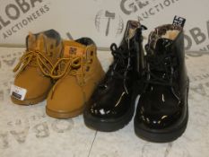 Lot to Contain 2 Children's Shoes Pair of Brown Boots and Pair of Black Leather Boots Combined