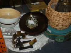 Assortment Of Items To Include Mini Glass Terrariums, Large Wooden Bowls, Lap Trays, Glass Lantern