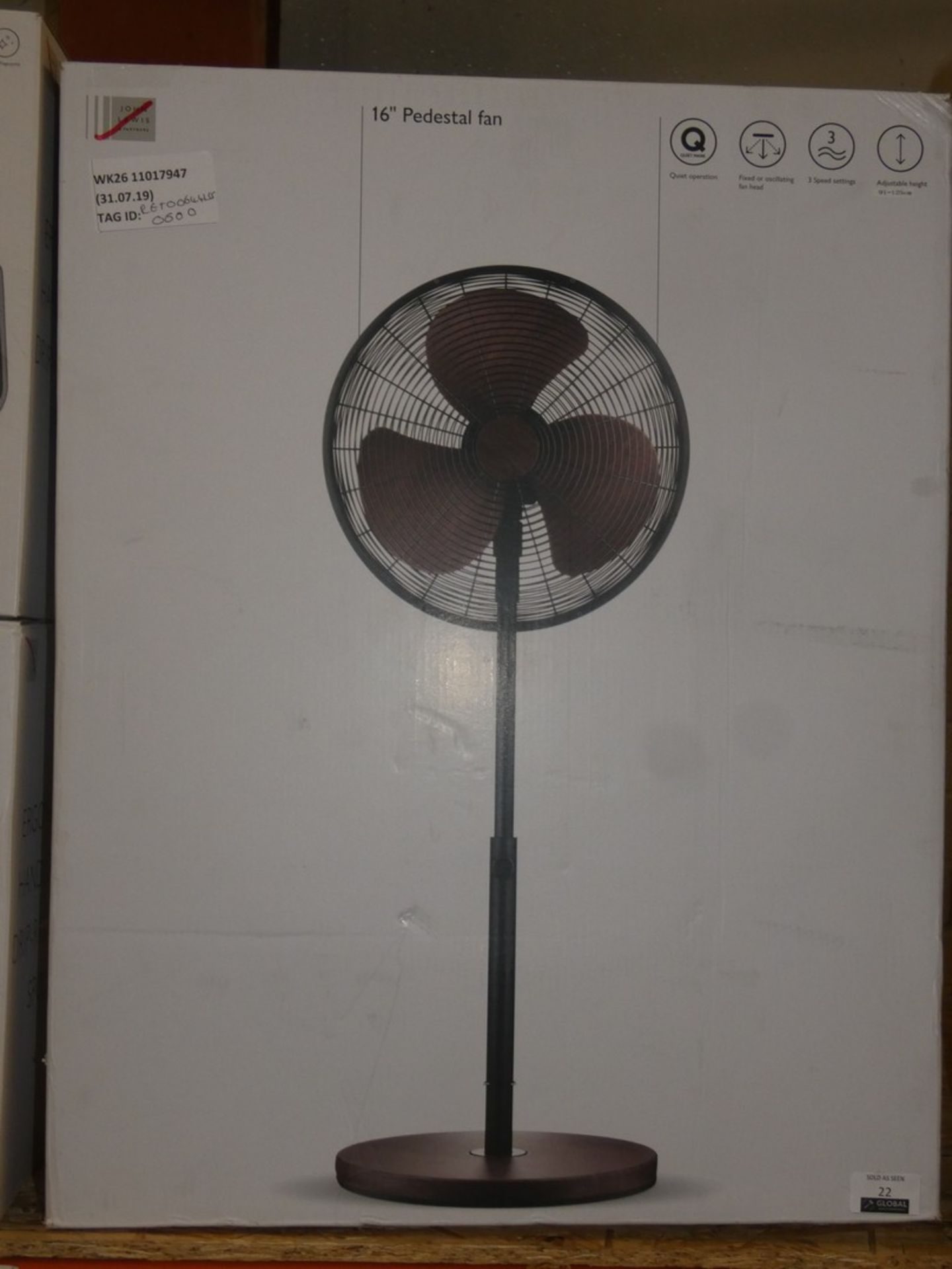 Boxed John Lewis And Partners 16Inch Pedestal Stand Fan RRP £60 (RET00644155) (Viewing And