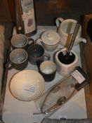 Assorted Items To Include Absorbant Bath Mat, Joseph Joseph Flex Toilet Brush, Tea Pots, Toilet