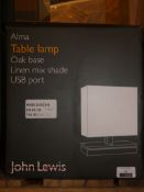 Alma Table Lamp Linen Shade USB Port RRP £75 (2165191)(Viewing or Appraisals Highly Recommended)