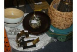 Assortment Of Items To Include Mini Glass Terrariums, Large Wooden Bowls, Lap Trays, Glass Lantern