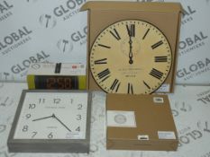 Assorted Boxed And Unboxed London Clock Company Actim And Thomas Kent Designer Mantle Clocks And