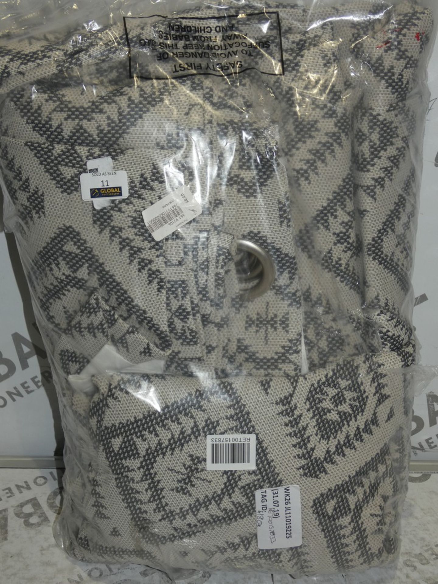 Bagged Pair Of John Lewis And Partners Diamond Design Eyelet Blackout Curtains RRP £180 (