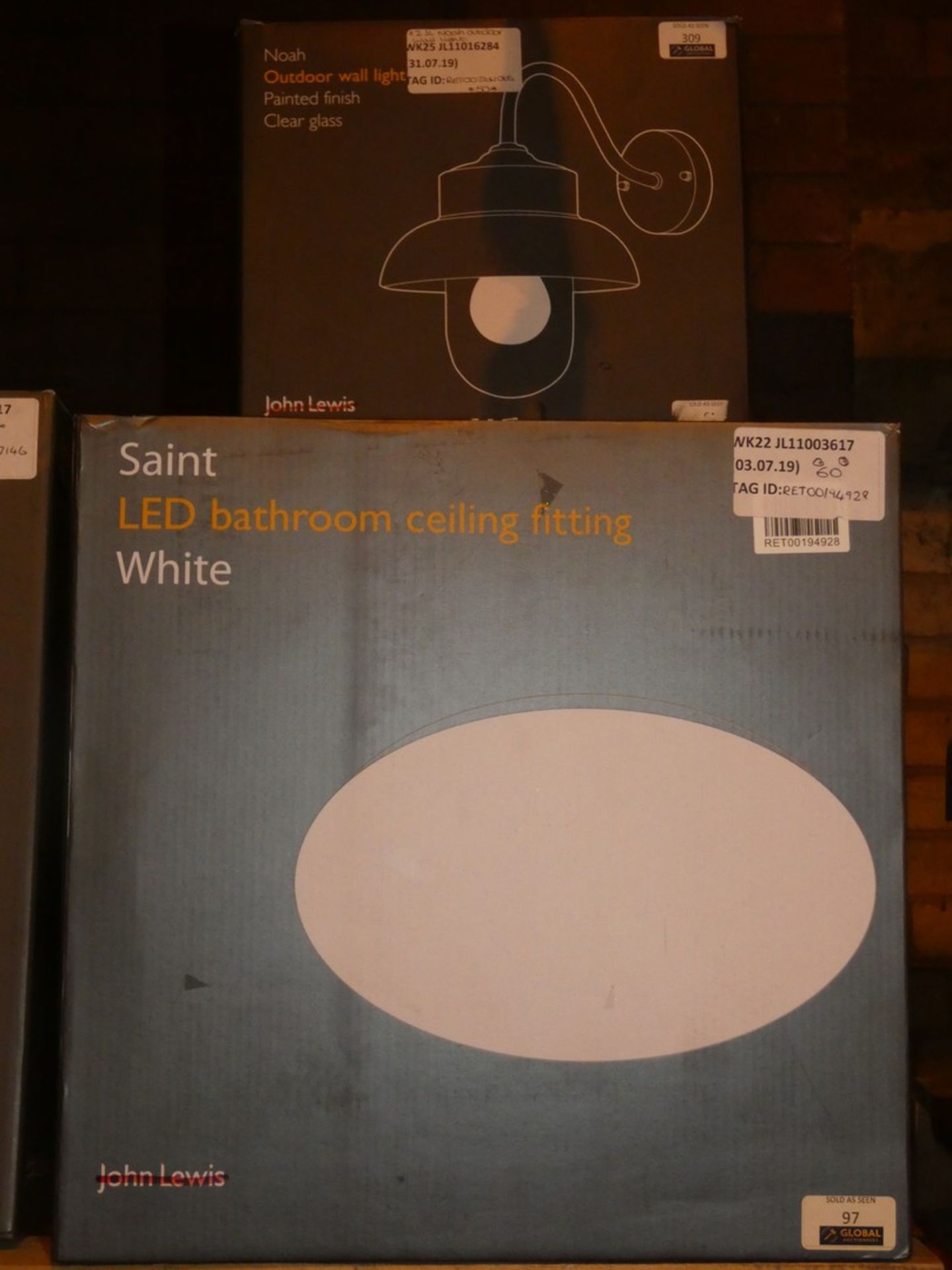 Boxed Assorted Lighting Items To Include 2 White Saint LED 2 Bathroom Light Fittings And 2 Noir