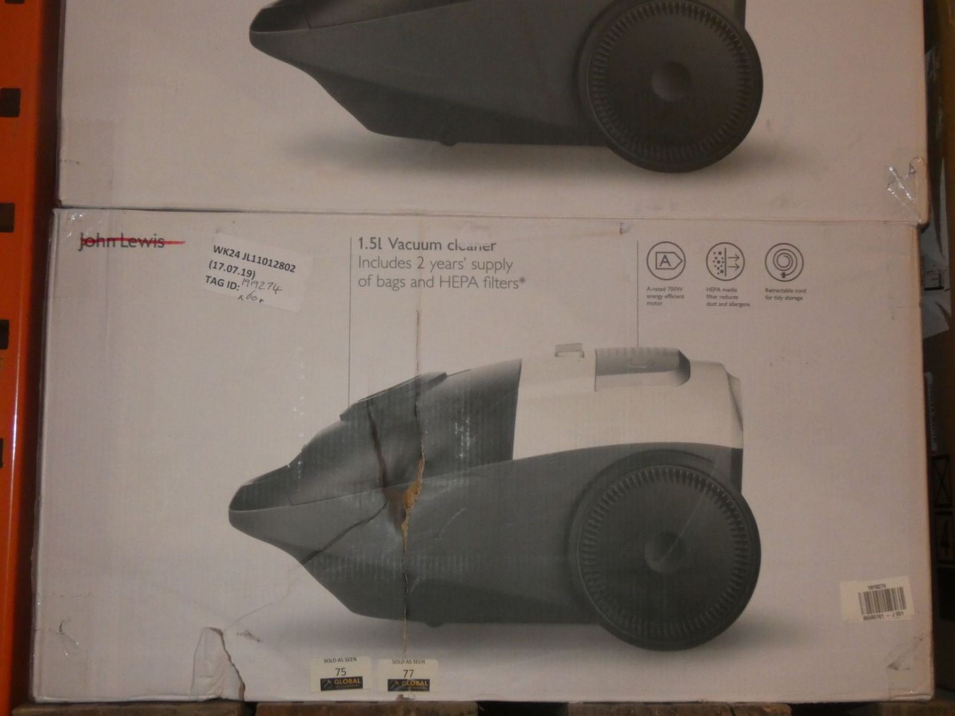 Boxed John Lewis And Partners 1.5 Litre Cylinder Vacuum Cleaners RRP £60 Each (RET00020831) (